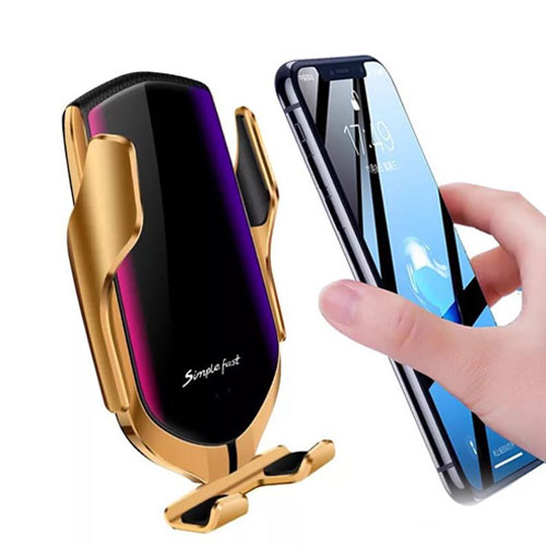R1 Automatic Clamping 10W Wireless  Car Charger - Gold