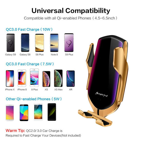 R1 Automatic Clamping 10W Wireless  Car Charger - Silver