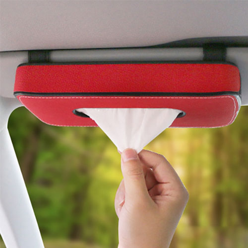 Car Sun Visor Leather Tissue Box Holder - Black