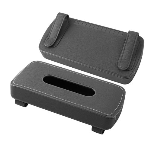 Car Sun Visor Leather Tissue Box Holder - Black