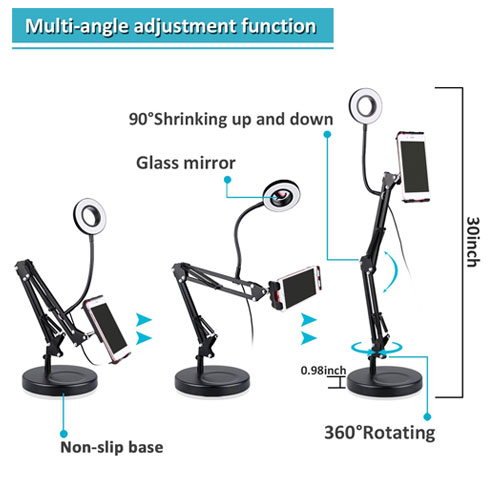 Mobile Phone Holder with Selfie Ring Light for Live Stream
