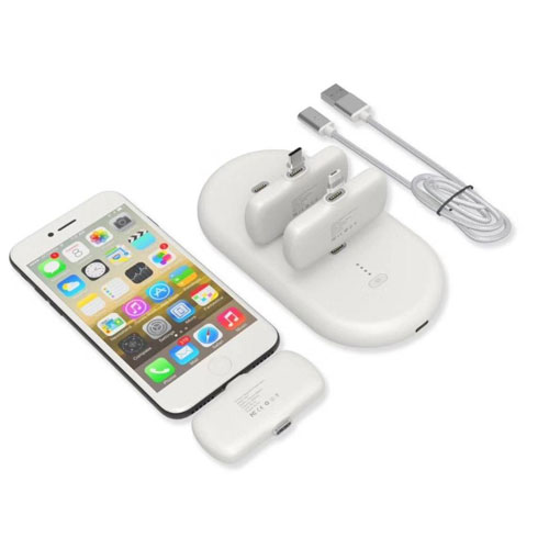 Mini Magnetic 4 X 1200 mAh Charging Power Bank For Lightning , USB-C & Micro USB Devices