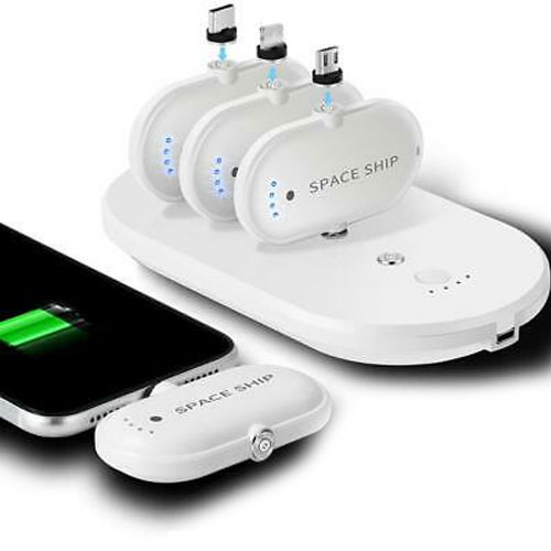Mini Magnetic 4 X 1200 mAh Charging Power Bank For Lightning , USB-C & Micro USB Devices