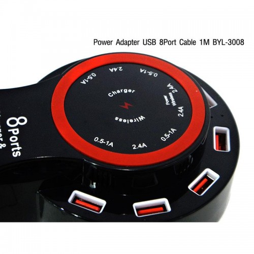 8 USB Charger with Wireless Charger and 1 Power Plug - White