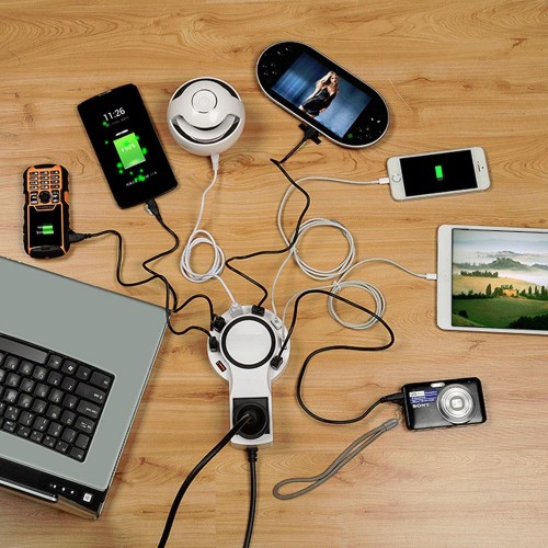 8 USB Charger with Wireless Charger and 1 Power Plug - White