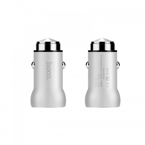 HOCO Qualcomm 2.0 Quick Charger Z4 Car Charger For All Smart Phones & Tablets - Silver