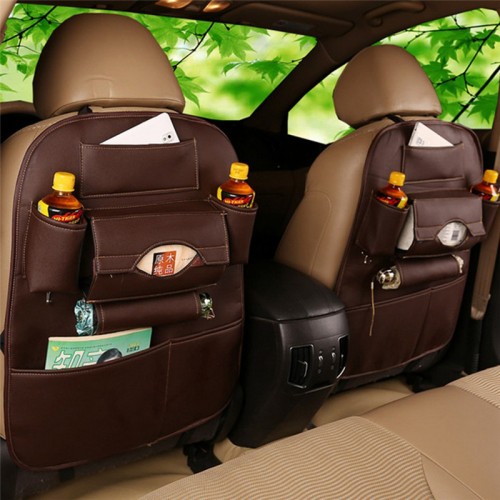 Creative Storage Leather Car Back Seat Storage Bag  - Brown
