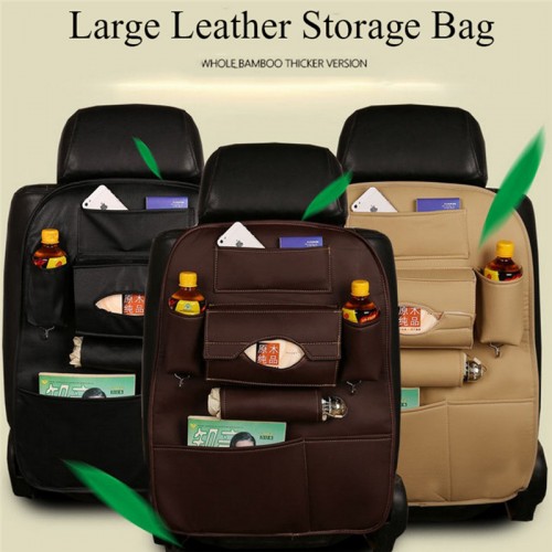 Creative Storage Leather Car Back Seat Storage Bag  - Light Brown