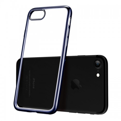 Electroplating Ultra Slim Lightweight Soft TPU Case with Free tempered Glass for iPhone 7 / 8 - Black