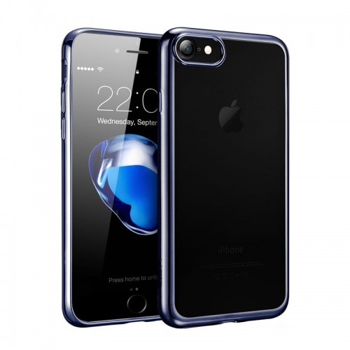 Electroplating Ultra Slim Lightweight Soft TPU Case with Free tempered Glass for iPhone 7 / 8 - Black