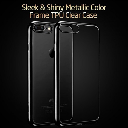 Electroplating Ultra Slim Lightweight Soft TPU Case with Free tempered Glass for iPhone 7 / 8 - Black