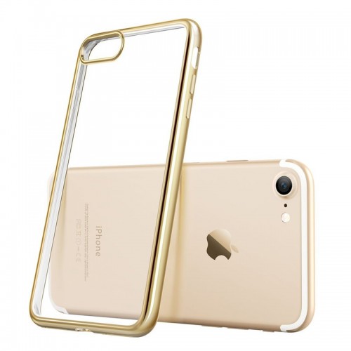 Electroplating Ultra Slim Lightweight Soft TPU Case with Free tempered Glass for iPhone 7 / 8 - Gold