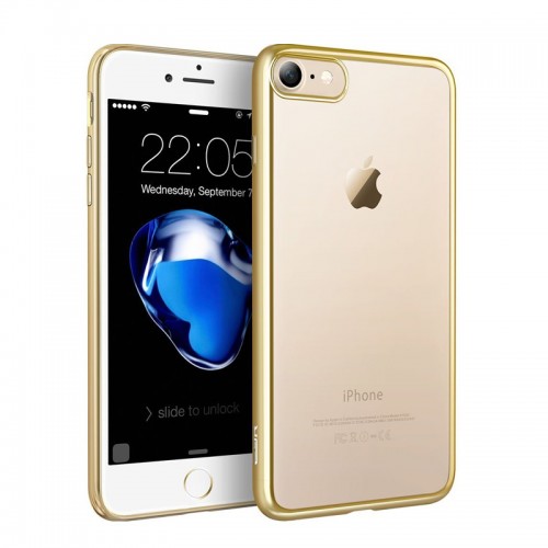 Electroplating Ultra Slim Lightweight Soft TPU Case with Free tempered Glass for iPhone 7 / 8 - Gold