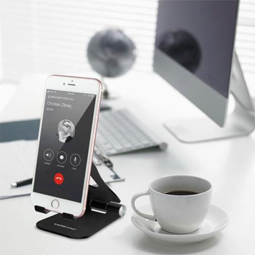 Universal Aluminum Adjustable & Foldable Stand For All Smart Phones - Black