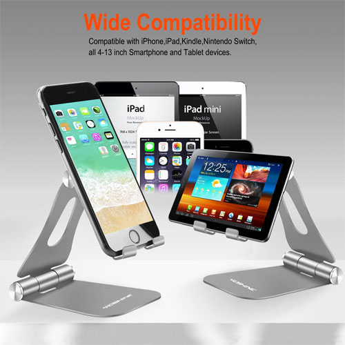 Universal Aluminum Adjustable & Foldable Stand For All Smart Phones - Silver