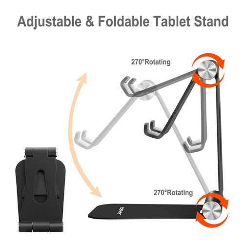 Universal Aluminum Adjustable & Foldable Stand For All Smart Phones - Black