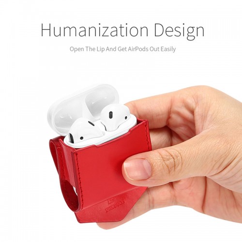 DUX DUCIS Genuine Leather Case For Apple Airpods + BASEUS Airpods Strap - Blue