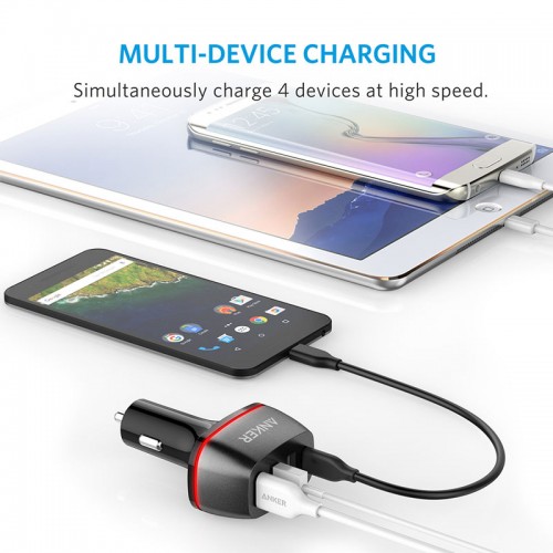 Anker PowerDrive+ 4 with Quick Charge 3.0,4-Port USB Car Charger with USB-C