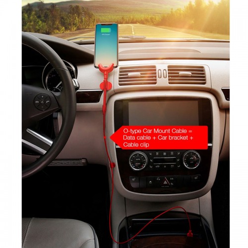 Baseus O-type Car Mount Cable 2.1A 0.8M for iPhone  -  BLACK 