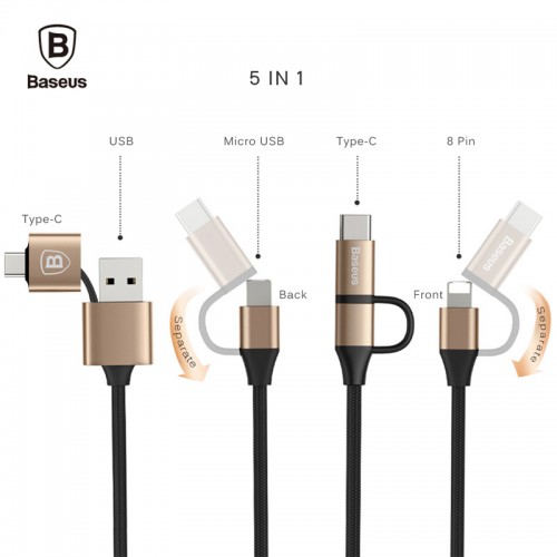 Baseus 5 in 1 Multifunctional 2A  with Type-C , Lightning and Micro USB Interface - Black