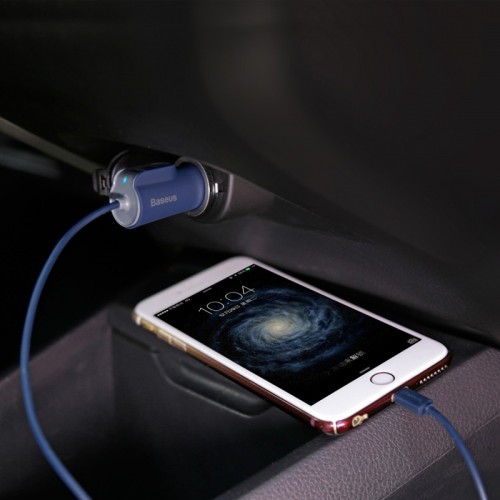 BASEUS 2 USb & Lightning Cable Car Charger For All Smart Phones & Tablets - White