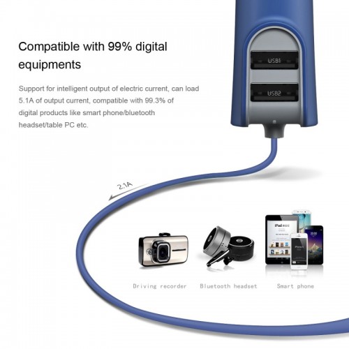 BASEUS 2 USb & Lightning Cable Car Charger For All Smart Phones & Tablets - White