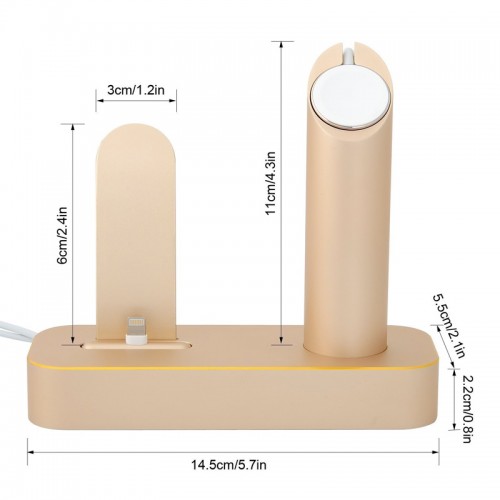 COTEetCI 2 in 1 Aluminum Charging Cradle Dock for iPhone & iWatch 42mm/38mm - Gold
