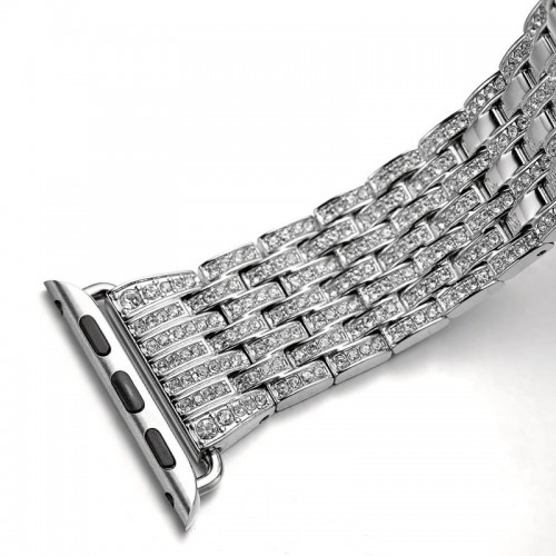 CotEetCI Luxury Alloy Crystal Rhinestone Diamond Bling Stainless Steel 42MM Apple Watch Band - Silver