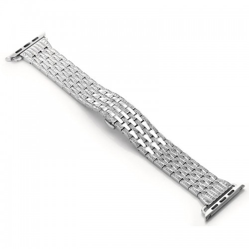 CotEetCI Luxury Alloy Crystal Rhinestone Diamond Bling Stainless Steel 42MM Apple Watch Band - Silver