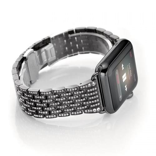 CotEetCI Luxury Alloy Crystal Rhinestone Diamond Bling Stainless Steel 42MM Apple Watch Band - Black