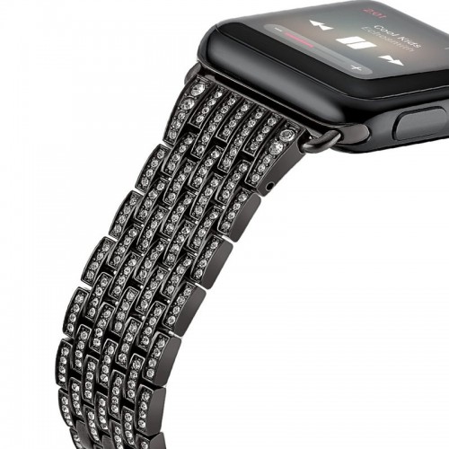 CotEetCI Luxury Alloy Crystal Rhinestone Diamond Bling Stainless Steel 42MM Apple Watch Band - Black
