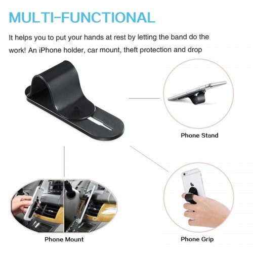 Multi Band Phone Grip & Cell Phone Holder & Self Stand for Smartphones & Tablets - Black