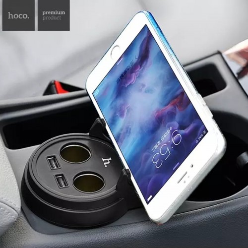 HOCO Multifunctional Cup Shape Car Charger for All Smartphones - Black