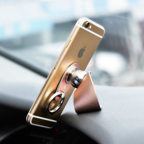 HOCO CA4 Magnetic Car Holder with Ring Buckle Grip for Mobile Phone - Rose Gold 
