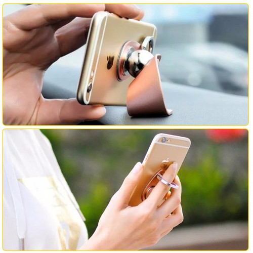HOCO CA4 Magnetic Car Holder with Ring Buckle Grip for Mobile Phone - Rose Gold 