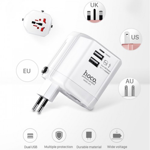 HOCO 2.4A Universal 2 USB Ports Travel Charger Folding Plugs EU UK US AU Smart Charging Adapter - Rose Gold