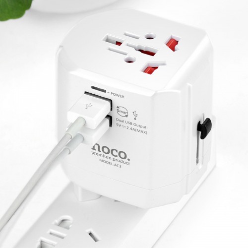 HOCO 2.4A Universal 2 USB Ports Travel Charger Folding Plugs EU UK US AU Smart Charging Adapter - Rose Gold