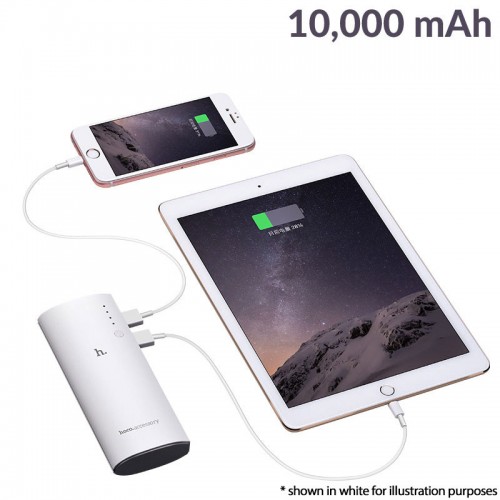 HOCO 10000 mAh External Power Bank with 3 USB & LED Lamp for All Smartphones & Tablets - Black
