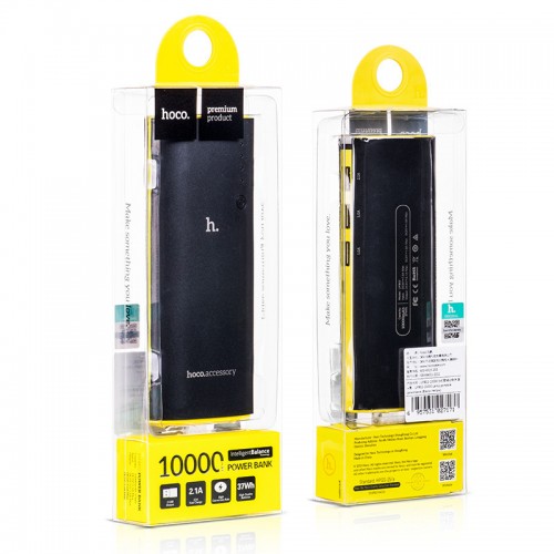 HOCO 10000 mAh External Power Bank with 3 USB & LED Lamp for All Smartphones & Tablets - Black