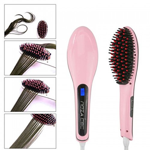 Fast Hair Straightener Comb with Temperature Display - Pink