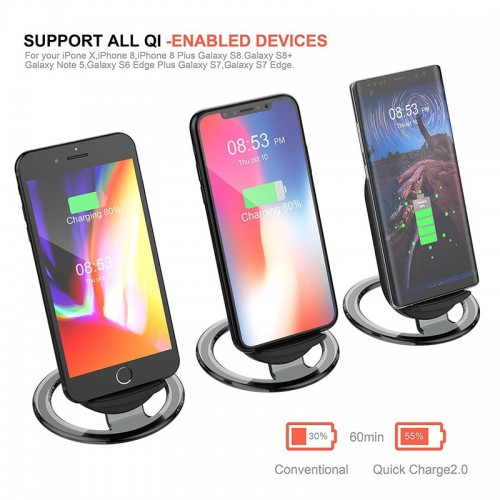 HOCO CW5 Qi Fast Charger Wireless Charging Pad Stand Desktop Holder
