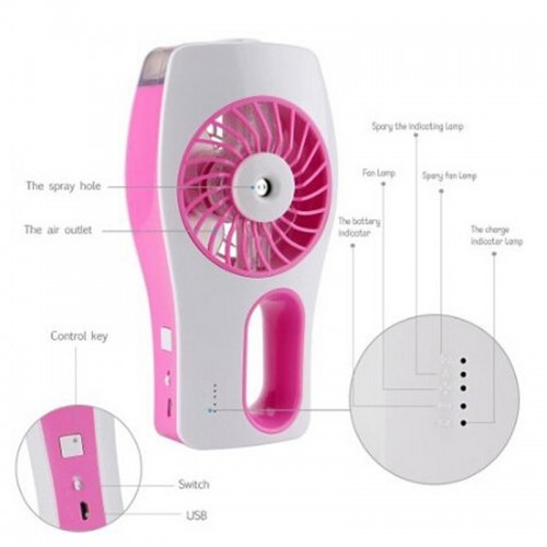 Portable Mini Humidifier USB Rechargeable Cooling Fan - Pink