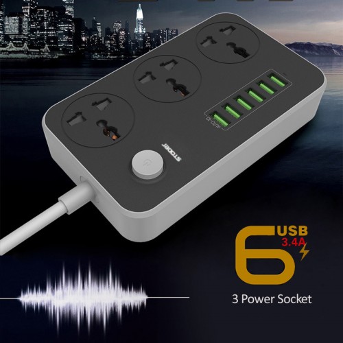 LDNIO 6 Port USB Charger 3.4A 3 Outlet Power Strip