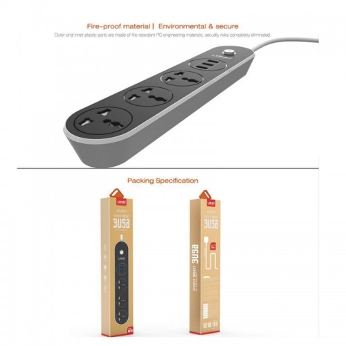LDNIO 3 Port USB and 3 Power Socket Extention 1.6 Mtr