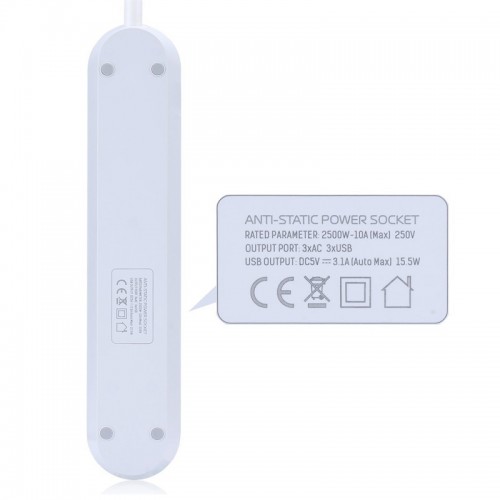 LDNIO 3 Port USB and 3 Power Socket Extention 1.6 Mtr