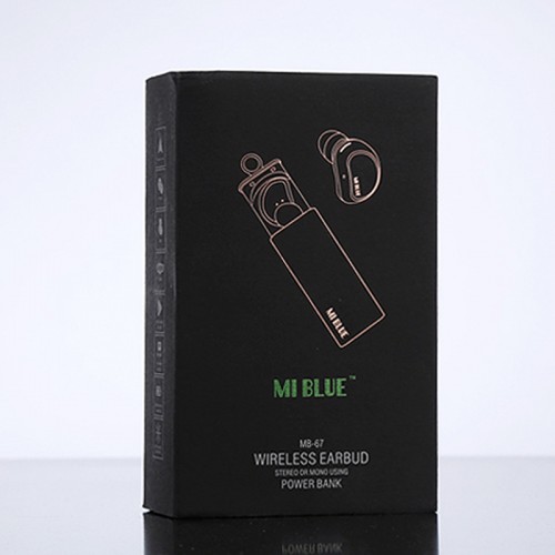 MI Blue MB-67 Wireless Mini Headset with Power Bank - Black MI Blue MB-67 Wireless Mini Headset with Power Bank - Black