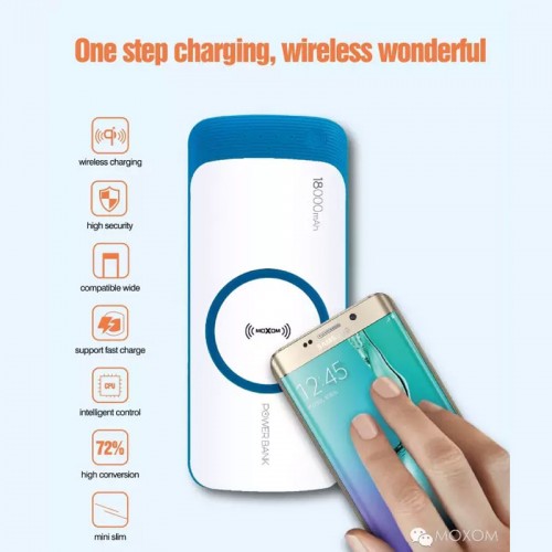 MOXOM 18000 mAh Qi Wireless Power Bank For iPhone X , Notw 8 , S8 Plus - White
