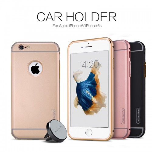 NILLKIN 360 Degrees Rotating Metal Frame+PC Back Case with Magnetic Car Air Vent For iPhone 6/6S - Rose Gold