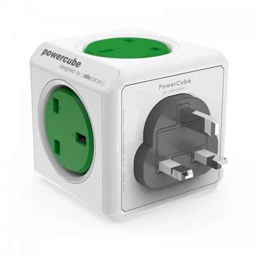 PowerCube 4 way Power Socket & 2 USB Charger UK Plug - Gray