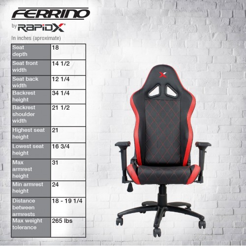 RapidX Ferrino Series Gaming Chair - Red on Black RapidX Ferrino Series Gaming Chair - Red on Black